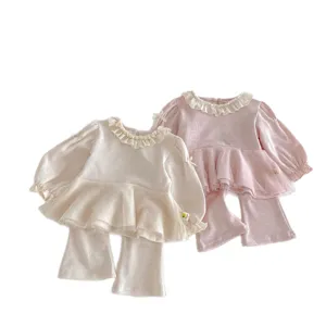 Toddler girls cute ruffled long sleeve top and flared pants set spring children clothing