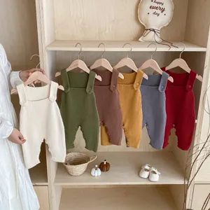 Korean style baby knit rompers, infant unisex overall pants, cozy warm winter baby clothing.