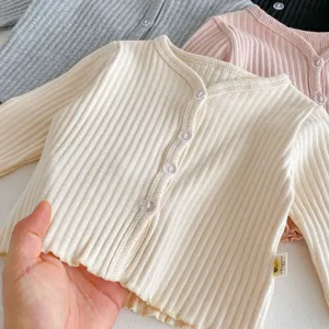 Gilet tricoté pour bébé uni côtelé mignon décontracté avec bouton vêtements mode