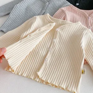Gilet en tricot côtelé bébé fille couleur unie manteau d'automne haut mignon chic