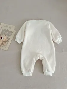 Soft fleece baby jumpsuit winter warm long sleeve romper cute solid white infant climbing suit