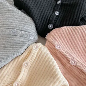 Gilet tricoté côtelé pour nourrisson bébé fille haut de couleur unie pull mignon automne.