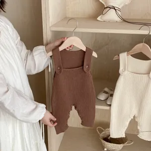 Baby knit ribbed romper jumpsuit infant toddler cute autumn strap pants comfortable clothing