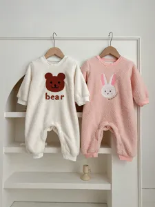 Infant Baby Winter Fleece Lined Romper Cute Cartoon Bear Rabbit Long Sleeve Warm Jumpsuit Boy Girl Toddler Clothing
