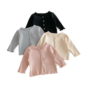 Cardigan en tricot pour bébé fille automne uni côtelé haut à manches longues veste mignonne