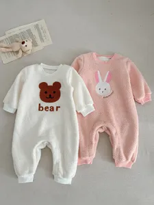 Infant winter fleece warm baby romper cute cartoon bear rabbit long sleeve baby jumpsuit