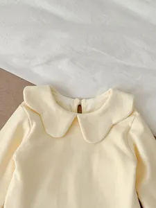 Cute baby long sleeve top close-up detail, soft fabric, lovely collar style newborn wear