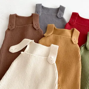 Baby knit romper sweet toddler unisex overalls soft cotton ribbed jumpsuit infant winter warm pants
