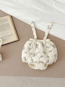 Infant quilted floral strap baby bloomers winter warm diaper cover apparel detail