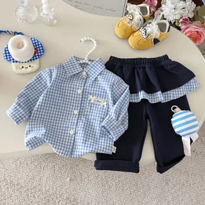 Set di Abbigliamento per Bambine Piccole Camicia a Quadri a Manica Lunga e Pantaloni con Volant Abito Coordinato Cotone Casual Autunno Bambini