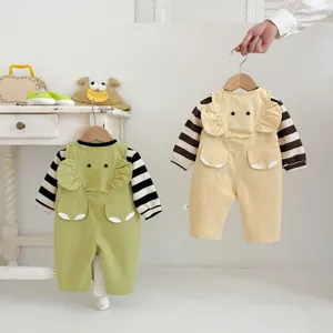 Infant Baby Toddler Casual Cotton Overalls Long Pants Stripe Tops Cute Elephant Ear Design Fall Children Clothing