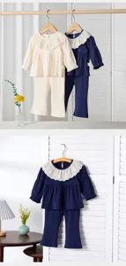 Toddler girls lace collar blouse and flared pants two-piece set spring children clothing