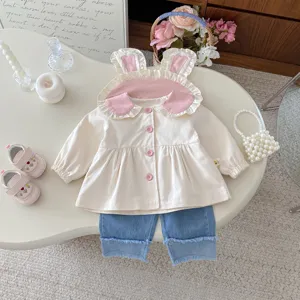 Niño pequeño bebé niña linda chaqueta orejas de conejo pantalones vaqueros conjunto otoño
