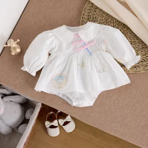 Neonata Bambine Stile Cinese Manica Lunga Cotone Tutina Carino Ricamo Bottoni a Rana Abiti da Primavera per Bambini