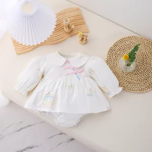 Grazioso body neonata stile cinese manica lunga tutina ricamata vestito compleanno