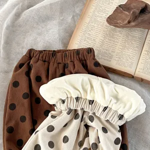 Pantaloni invernali bimbi in velluto a coste con pois caldi e comodi per ragazzi e ragazze