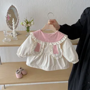 Niña bebé linda blusa orejas de conejo otoño algodón manga larga parte superior de princesa