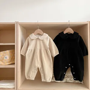 Baby Säugling Kord Strampler Lange Ärmel Umlegekragen Einfarbig Lässig Neugeborenes Baby Junge Mädchen Einteiler Jumpsuit Frühling Herbst
