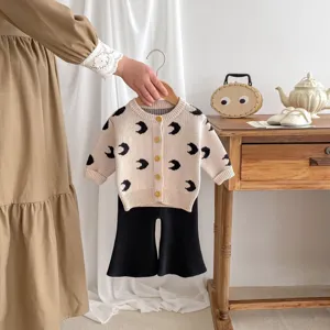 Infant Baby Knit Cardigan Cute Moon Pattern Cotton Long Sleeve Single-Breasted Tops Children Spring Autumn Clothes