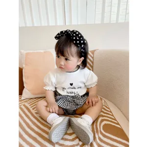 Camiseta manga corta para niña pequeña verano top de bebé con mangas abullonadas y volantes