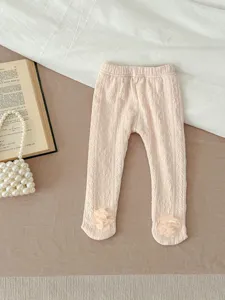 Baby fleece-lined footed tights toddler girl cotton leggings with cute floral decoration warm winter