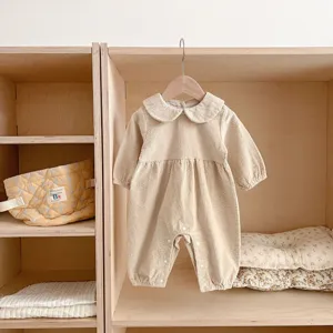 Baby Cord Overall langarm Puppenkragen Strampler Kleinkind vintage Jumpsuit beiges Outfit