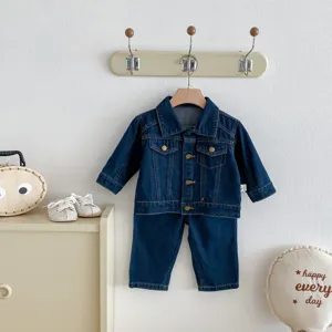 Set giacca pantaloni di jeans per neonato e bambino, primavera manica lunga retro due pezzi casual