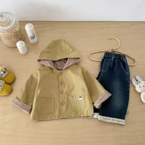 Toddler baby hooded windbreaker jacket denim pants set cute casual autumn outfit for kids