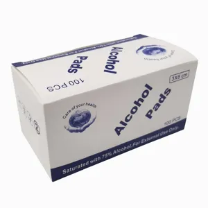 Box of 100 disposable 75% alcohol prep pads for medical cleaning and sanitizing use