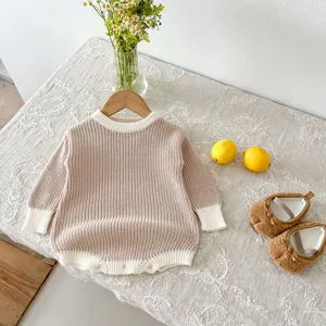 Süßer Baby Strick Langarm Strampler Herbst einfarbig Babybody Kleinkind Kleidung Detailansicht