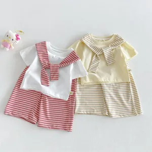 Kleinkind Sommer Baby Mädchen Kurzarm T-Shirt und gestreifte Shorts zweiteilig Set