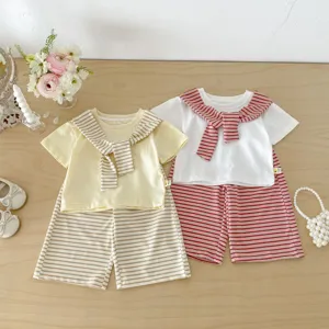 Sommer Kleinkind Baby Mädchen Set kurzarm T-Shirt gestreifte Shorts 2-teilig süß