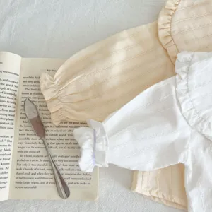infant baby girl long sleeve ruffle top white yellow cotton shirt cute daily wear