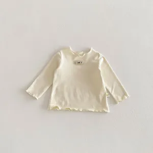 Baby Langarm Baumwoll T-Shirt süße Rüschen Kleinkind Oberteil neutrale Alltagskleidung