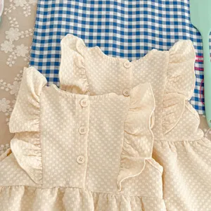 Schattige baby meisjes romper met volants zomer peuter zoete geruite kleding set