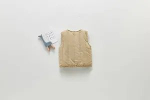 Kids quilted vest toddler autumn winter warm sleeveless waistcoat plain beige outerwear