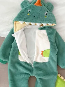 Tuta peluche dinosauro neonato inverno simpatica cappuccio tutina spessa calda verde