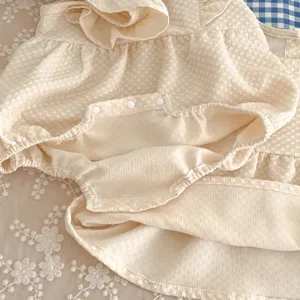 Baby meisje volant romper jurk detail schattig zomer beige kleding pasgeboren