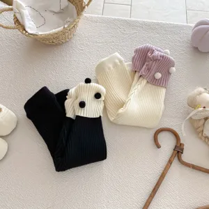Süße Baby Strickleggings mit verspielten Pompons für Kleinkind warme Winterhose!