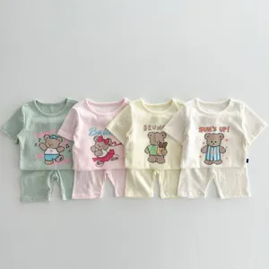 Neonato Neonata Estate Cotone Manica Corta Maglietta E Pantaloncini Set Carino Orsetto Stampa Casual Stile Coreano Vestito