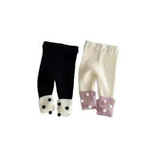 Gemütliche Baby Strickleggings für Mädchen Herbst Winter süße Pünktchen warme Hose