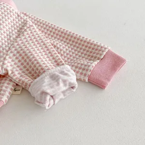 Infant baby pink checkered cardigan sleeve detail waffle knit cute toddler clothing top