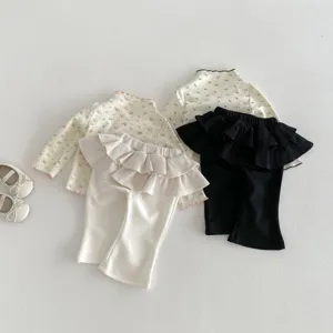 Cute baby girls spring flare pants set two-piece ruffle skirt casual outfit stylish new