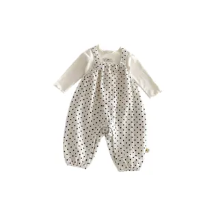 Süßes Baby Mädchen Pünktchen Latzhose Set mit langem Ärmel Baumwolloutfit 0-2 Jahre