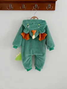 Neonato inverno dinosauro peluche con cappuccio tutina ispessita accogliente pile tuta