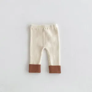 Leggings in maglia per bambina con risvolti a contrasto, pantaloni invernali caldi per neonati.