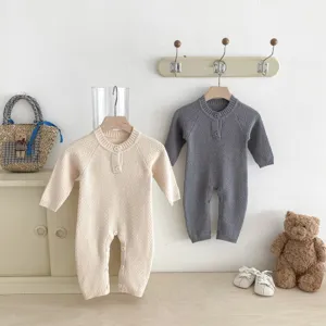 Cute baby knit romper autumn long sleeve raglan jumpsuit infant cozy cotton crawling clothes