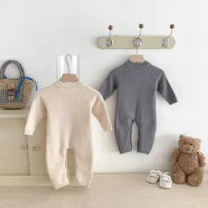 Baby knit romper long sleeve cotton infant jumpsuit neutral baby bodysuit for daily wear and outfit