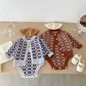 Toddler baby knit cardigan and romper set autumn winter warm cute infant clothing outfit