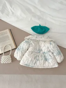 Baby winter thick padded coat toddler cute floral outerwear with lace collar warm clothing